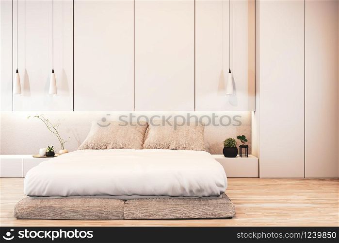 Bedroom interior design with wall deisgn hiden light on floor wooden.3D rendering