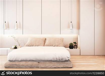 Bedroom interior design with wall deisgn hiden light on floor wooden.3D rendering