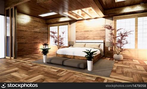 bedroom japanese interior design.3D rendering