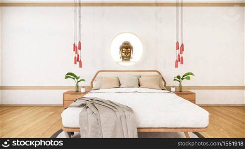 bedroom mock up with wooden bed in japan minimal design. 3D rendering.
