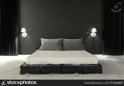Bedroom Modern interior - room dark style. 3D rendering