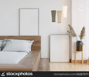 Bedroom with bed and picture frame on the wall