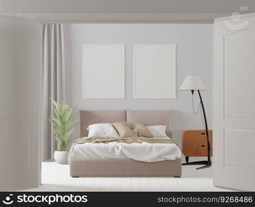 Bedroom with bed and picture frame on the wall