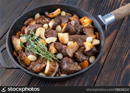 Beef bourguignon - French beef stew in the skillet