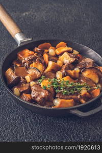 Beef bourguignon - French beef stew in the skillet