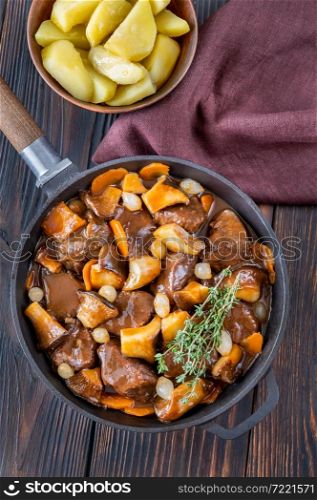 Beef bourguignon - French beef stew in the skillet
