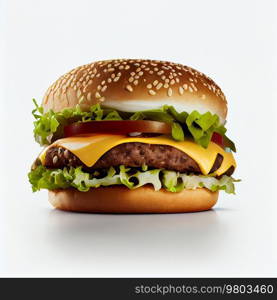 Beef Burger On White Background. AI Generative 