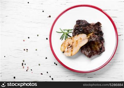 beef grilled steak. appetizing cut beef steak grill medium roast