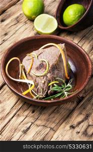 Beef meat with lime. Beef meat baked with spices and lime