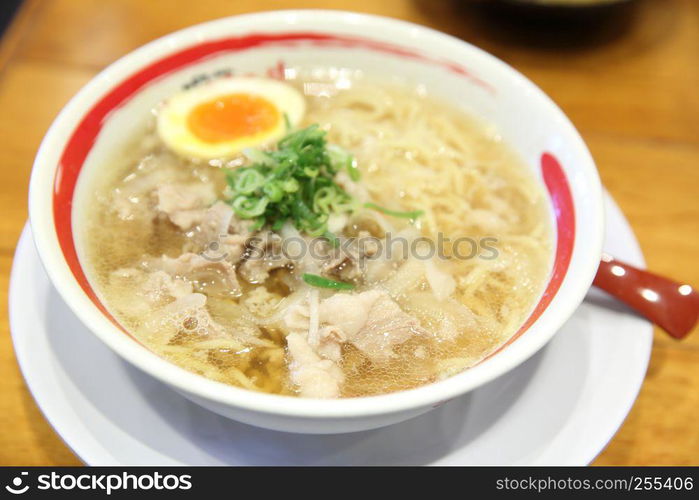 Beef ramen , Japanese noodle ramen on wood background