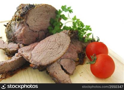 Beef roast cut on a cutting board