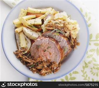 Beef Roast with Mashed Potatoes and Root Vegetables