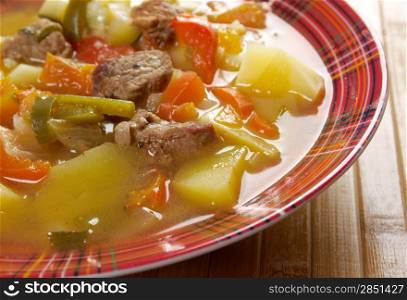 beef soup Lecho.Lecso Hungarian which peppers and tomato.