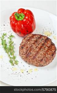 beef steak. grilled beef steak with herbs and pepper
