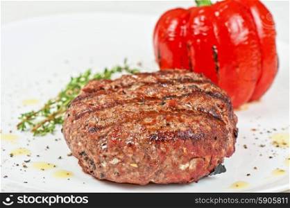 beef steak. grilled beef steak with herbs and pepper