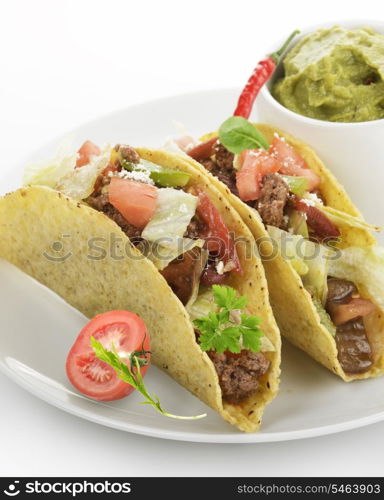 Beef Tacos In A White Plate