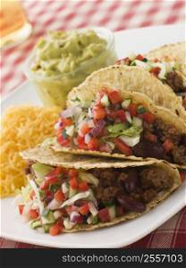 Beef Tacos with Cheese Salad and Guacamole