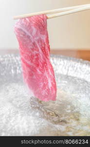 Beef Wagyu A5 Shabu shabu with steam, Groumet Japanese hot pot cuisine