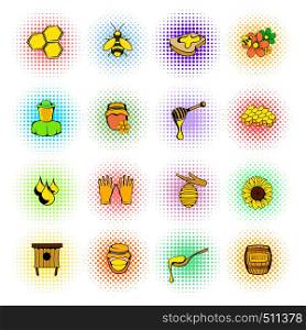 Beekeeping icons set in comics style on a white background. Beekeeping icons set, comics style
