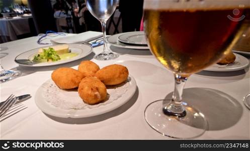 Beer and Typical Spanish Tapas at Restaurant, Spain