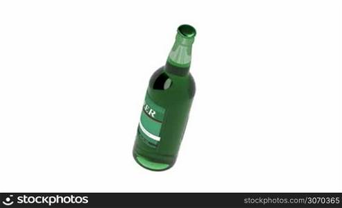 Beer bottle spin on white background