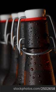 Beer bottles with vintage swing top close up