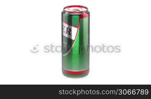 Beer can rotates on white background