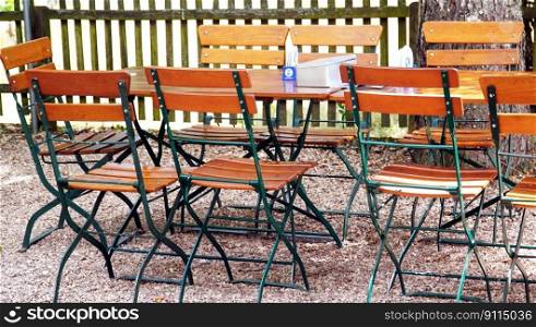 beer garden chairs table