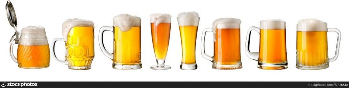 beer glass and mugs Collection isolated on a white background