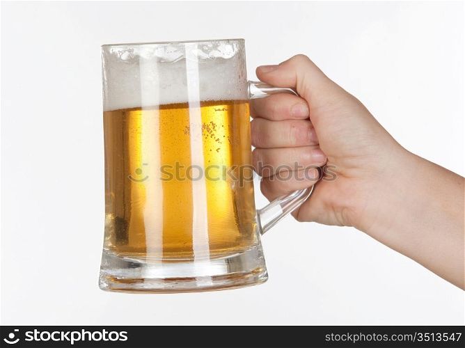 Beer in a glass jar on white background isolated