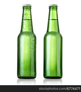 beer in a green bottle isolated on a white background