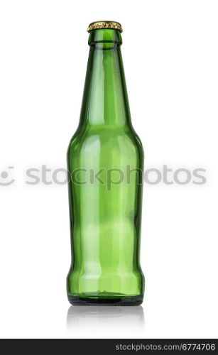 beer in a green bottle isolated on a white background with clipping path