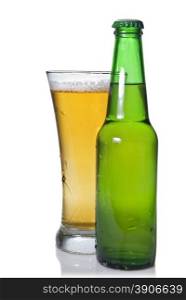 Beer in bottle and glass isolated on white