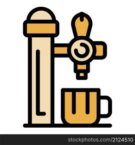 Beer mug under the tap icon. Outline beer mug under the tap vector icon color flat isolated. Beer mug under the tap icon color outline vector