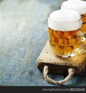 beer on wood background with copyspace