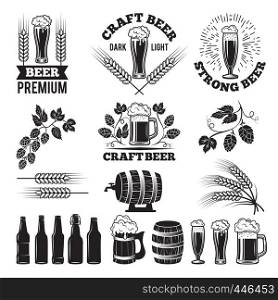 Beer pub labels set. Logo design elements. Brewery beer label, brewery logo and badge, vector illustration. Beer pub labels set. Logo design elements. Brewery