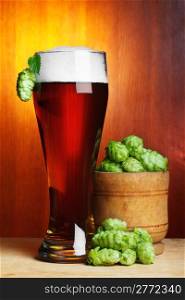 beer with fresh ripe hop still-life