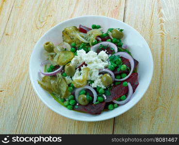 Beetroot, green pea,feta salad.Mediterranean Kitchen