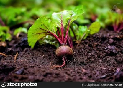 Beetroot in a vegetable garden. Generative AI