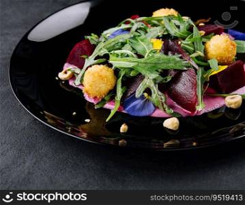 beetroot salad with arugula and cheese balls