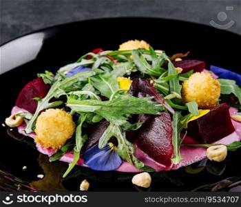 beetroot salad with arugula and cheese balls