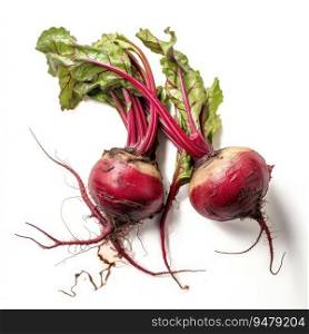 Beetroot with leaves isolated on white background. Generative AI