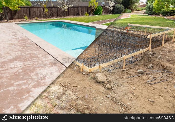 Before and After Pool Build Construction Site.