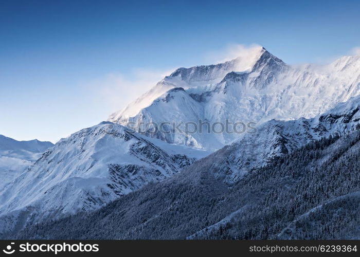 Before sunrise in Annapurna mountains, Himalaya region, Nepal