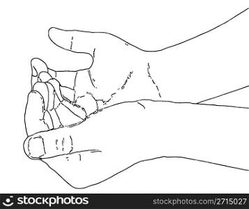 Begging hands stretched out (ask/beg). Outline drawing.