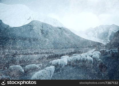 beginning of winter in the mountains