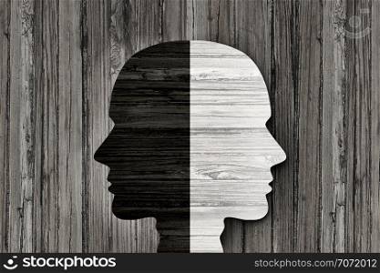 Behavior mental disorder and schizophrenia or split personality illness and mind health psychiatric or psychological disease concept in a 3d illustration style.