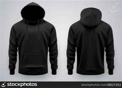 behind and front view of mock up for black hoodie design clothes print white background Ai generated