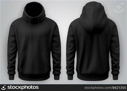 behind and front view of mock up for black hoodie design clothes print white background Ai generated