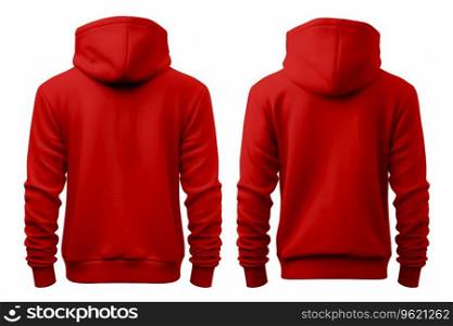 behind and front view of mock up for red hoodie design clothes print white background Ai generated